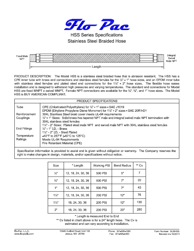 FH-12" Flexible Hose submittal view